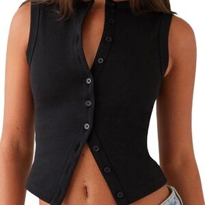 Urban Outfitters Black Sleeveless Button Tank